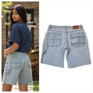 Vintage Tommy Hilfiger Cut Off Carpenter Flag Pocket Denim Shorts Jorts Size 8